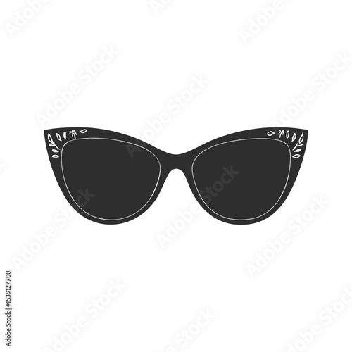 Cat-Eye Sunglasses Silhouette Illustration. Retro Fashion Accessory With Decorative Details Isolated Vector Illustration