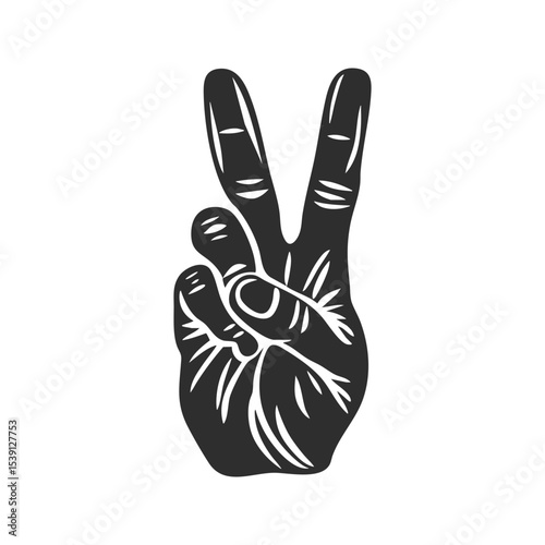 Victory Hand Gesture Silhouette Illustration. Symbol Of Peace Isolated Vector Illustration