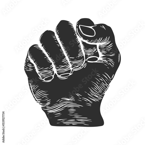 Fist Raised In Solidarity Silhouette Illustration. Symbol Of Strength And Unity Isolated Vector Illustration
