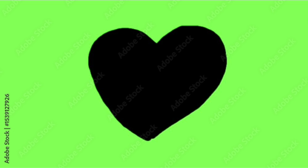 Black heart forms smoothly with elegant motion, perfect for video stickers, 4K quality, and green screen use.
