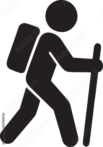 Silhouette Icon of a Hiker with Backpack and Walking Stick A Simple Graphic Representation for Outdoor Activities and Exploration