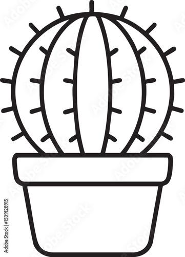 Minimalist Line Art Illustration of a Barrel Cactus in a Pot Perfect for Botanical Designs and Decorations