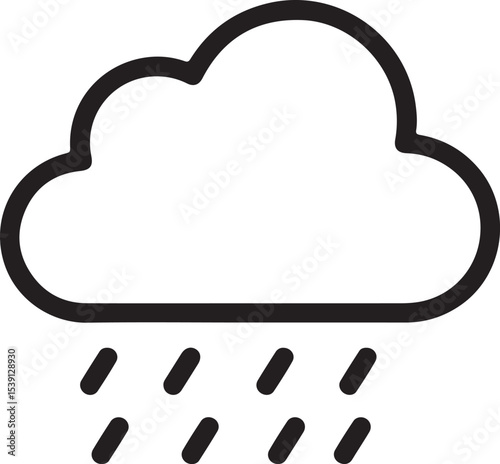 A Black and White Icon Depicting a Rain Cloud Symbolizing Precipitation and Weather Conditions with Clean Lines