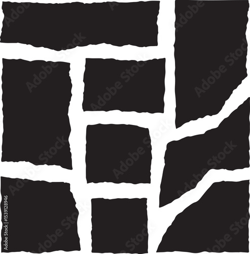 Abstract Vector Image of Irregular Black Stone Tiles Interlocked with White Mortar for Texture, Backgrounds, or Decorative Stonework Concepts