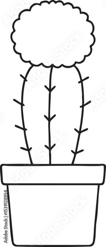 Minimalist Cactus Outline in a Pot with a Fluffy Top Perfect for Coloring Books and Botanical Illustrations