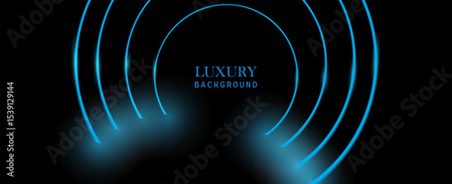 Luxury Abstract Background black Glitter Light Effect Decoration, Soft blue Glow, and Circular Frame on an Elegant Stage. vector