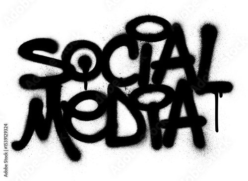Graffiti social media text sprayed in black over white