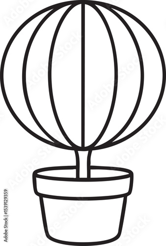 Simple Line Art Illustration of a Potted Topiary Plant with a Spherical Shape and Rounded Pot Design