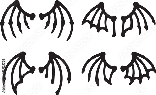 Bone Wing Vector Illustration | Skeletal Flight, Dark Creature Silhouette Elements