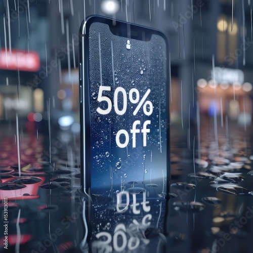 Smartphone with rain animation and vibrant 