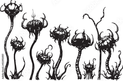Set of plants and flowers. Hand drawn vector illustration