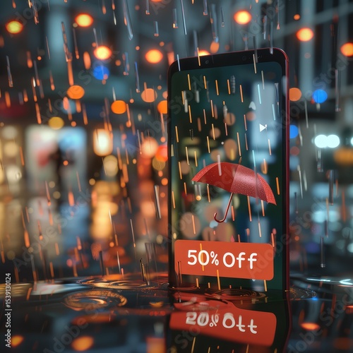 Smartphone with rain animation and vibrant 