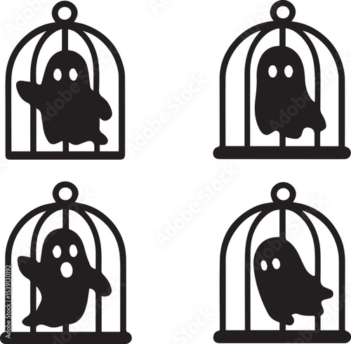 Ghost Cage Vector Illustration | Haunted Prison, Spirit Trap Silhouette Elements