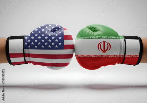 symbolic usa and iran tension represented by boxing gloves faceoff

