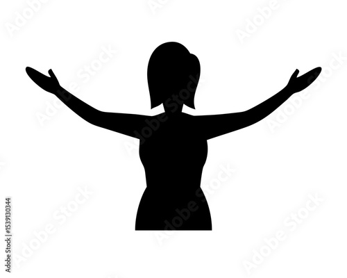 Woman Back View Silhouette - Outstretched Arms Vector Pose Isolated