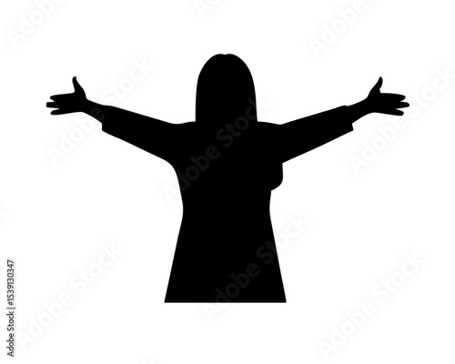 Woman Back View Silhouette - Outstretched Arms Vector Pose Isolated