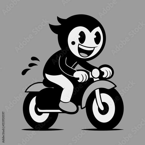 Vector art illustration of a vintage retro motorcycle rider