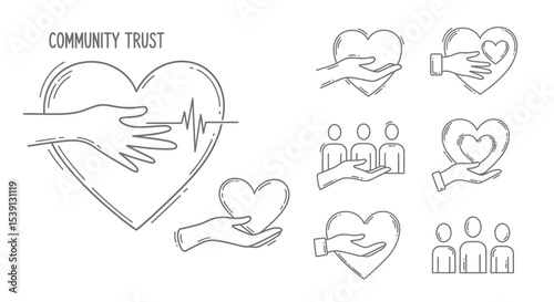 Community Trust Hand-Drawn Heart Icons for Nonprofit Organizations