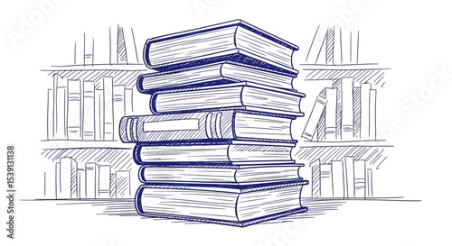 Stack of Books Illustration of a Collection of Books on a Shelf