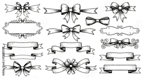 Hand-Drawn Bows and Banners Vintage Design Elements