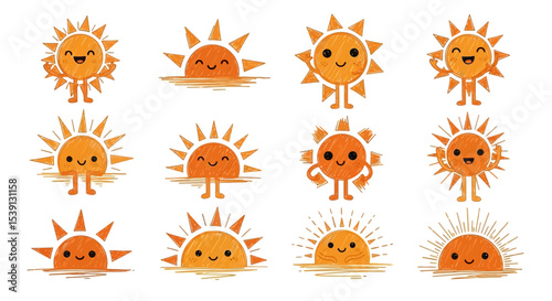 Cute Cartoon Sun Characters Set of 12 Adorable Sun Illustrations
