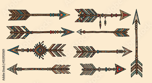 Ornate Native American Style Arrows  A Collection of Hand-Drawn Tribal Arrow Designs