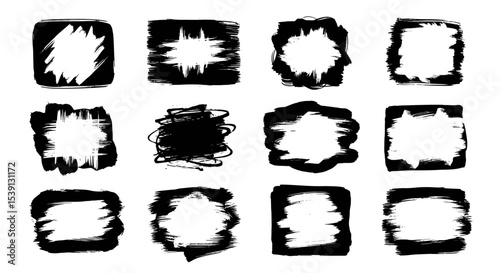 Abstract Ink Brush Stroke Frames 12 Vector Designs for Graphic Design