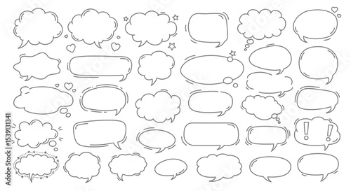 Collection of Hand-Drawn Speech Bubbles Outline Style Vector Graphics