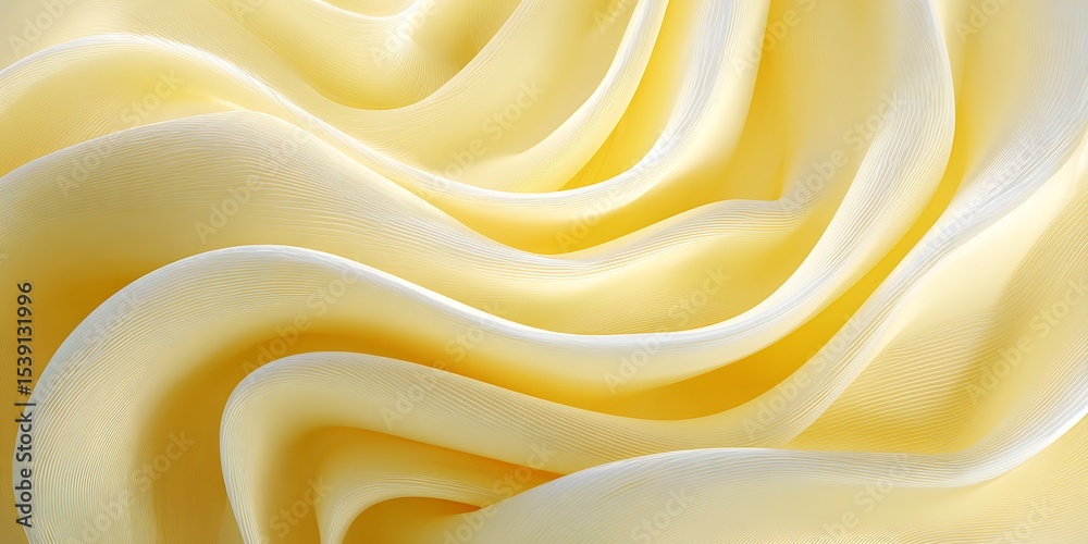 Fototapeta premium Close up of flowing creamy yellow fabric forming soft waves and elegant folds in a smooth pattern