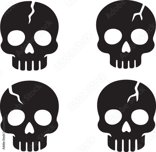Skull Cracks Vector Graphics | Broken Bone, Horror Fracture Silhouette Elements