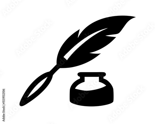 Vintage Inkwell & Quill Vector Icon - Classic Writing Symbol Isolated
