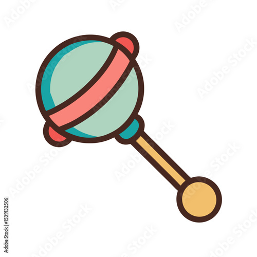 Colorful Rattle Toy with Retro Aesthetics on a White Background