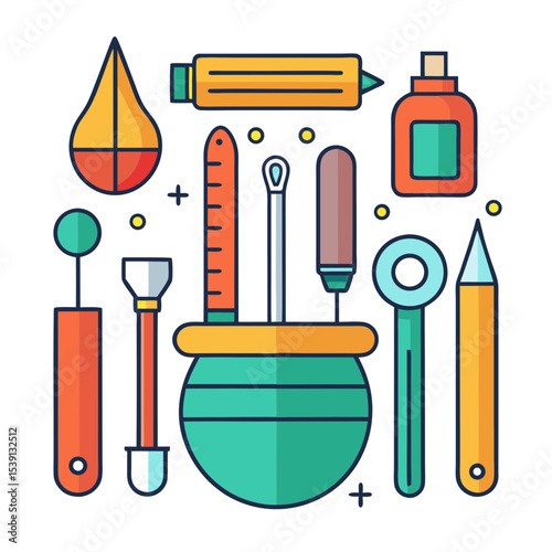 Crafting Tools and Supplies Flat Illustration for Creative Projects and Hobbies