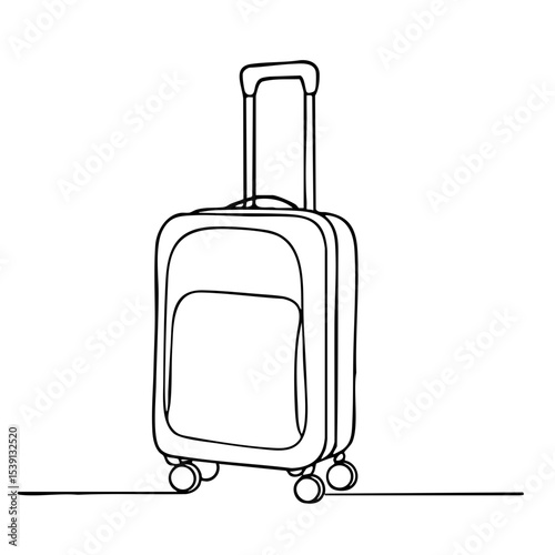 Vector outline icon of a rolling suitcase with handle, minimalist black line travel symbol