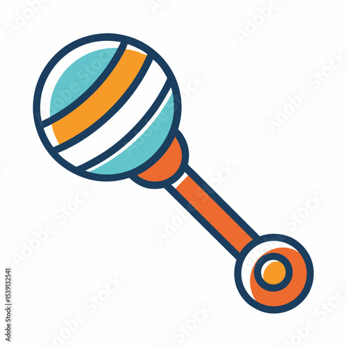 Colorful baby rattle toy icon with orange and light blue stripes illustration