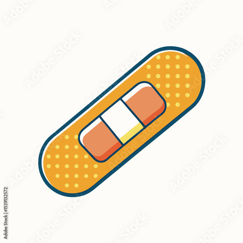 Cartoon illustration of an adhesive bandage or plaster against a White background