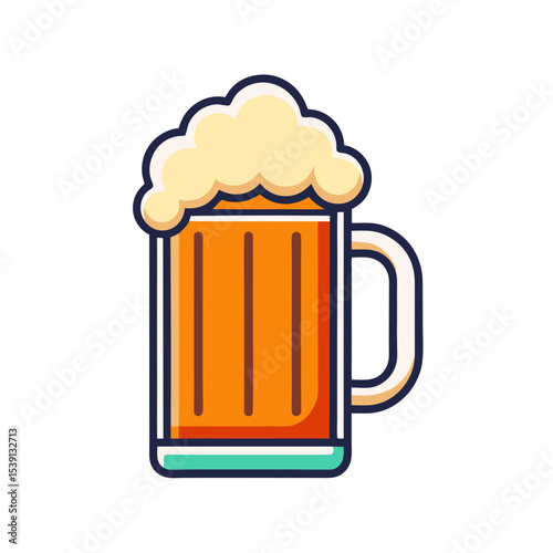 Cartoon illustration of beer mug with foam on White background