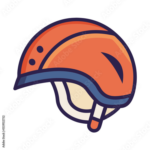 Stylized orange helmet with blue and white accents on a White background