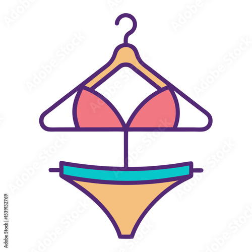 Colorful Cartoon Bikini on Hanger Ready for a Summer Vacation
