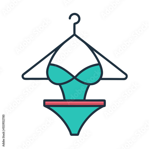 Bathing suit hanging on a hanger against an orange background illustration