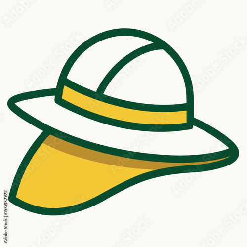 Illustration of a classic pith helmet with green outline and yellow band