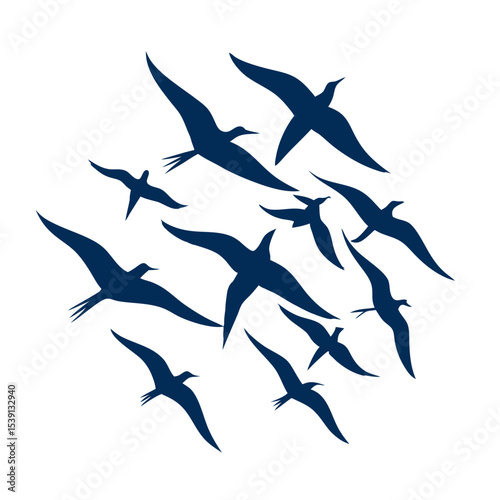A minimalistic representation of a flock of frigate birds in flight