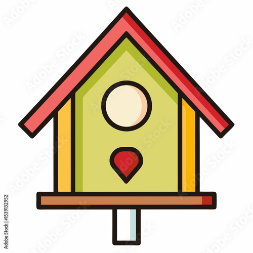Cute cartoon birdhouse design with a whimsical and colorful appearance