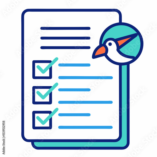 Completed Checklist Document with Bird Logo Representing Successful Tasks Done