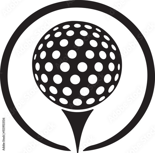 A powerful silhouette of a golfer in action, striking a golf club against a dynamic halftone background.