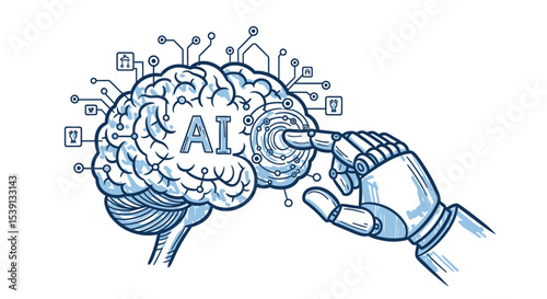 Artificial Intelligence A Robotic Hand Interacting with a Human Brain