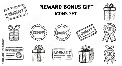 Reward Bonus Gift Icons Hand-Drawn Sketch Style Vector Graphics