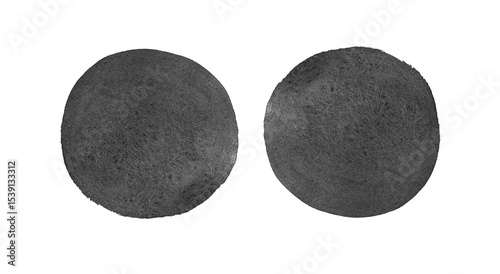 Two black watercolor circle shape by painting on a white background.