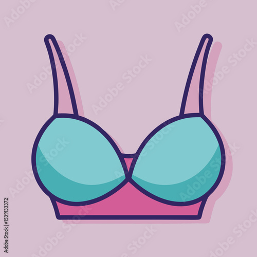 Teal and Pink Cartoon Bra Illustration on Light Purple Background Design