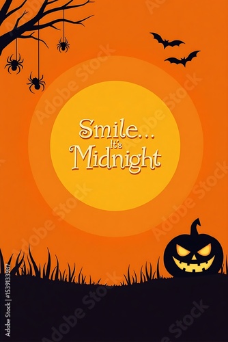 Halloween Sunset Greeting Card with Spiders and Bats